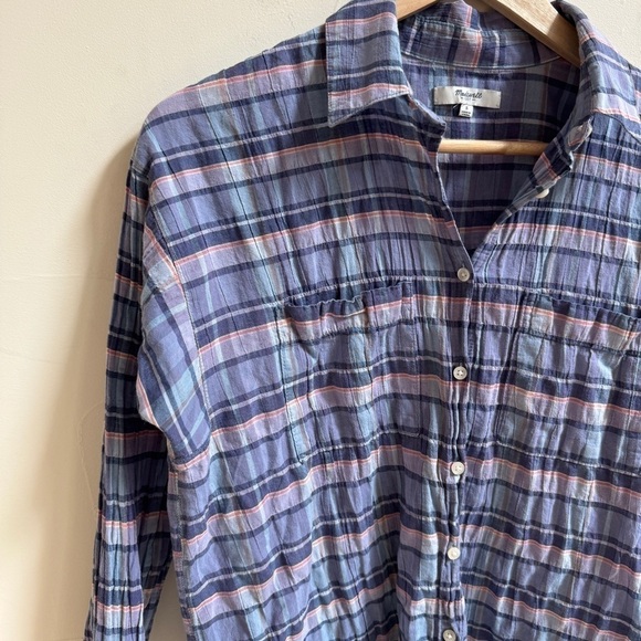 Madewell Purple Plaid Creped Button Up Collared Womens Size S Long Sleeve - Picture 4 of 15